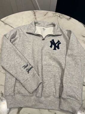 abercrombie kids Gray Quarter-Zip Sweatshirt with Navy NY Logo